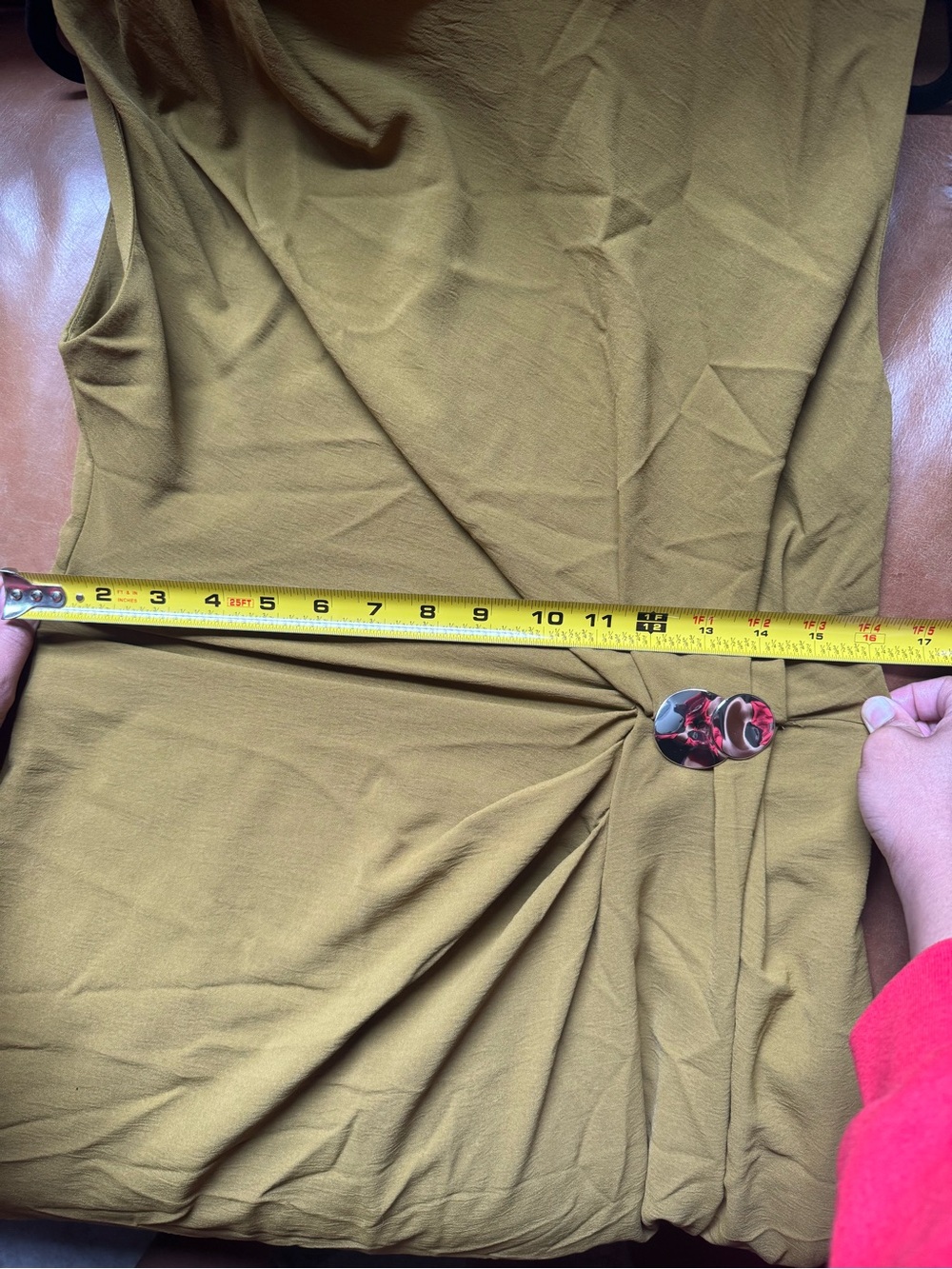 Zara Draped Midi Dress Olive Green Gold Hardware Sleeveless Minimalist Chic M - Picture 11 of 12